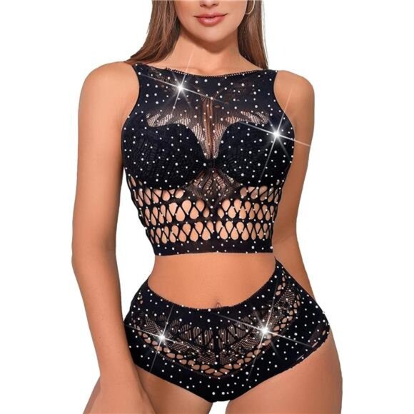 Naughty Fishnet Lingerie Set Bodysuit Outfits Teddy